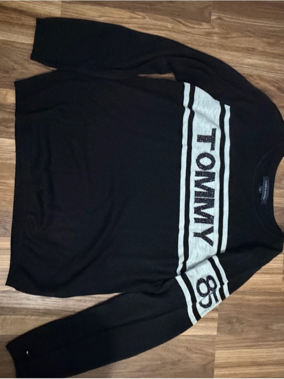 Tommy Hilfiger Black Crewneck Sweater with Gray Logo Band